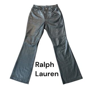 Lauren Jean Co Lined Black Leather Boot Cut Pant Sz 6 Excellent Condition